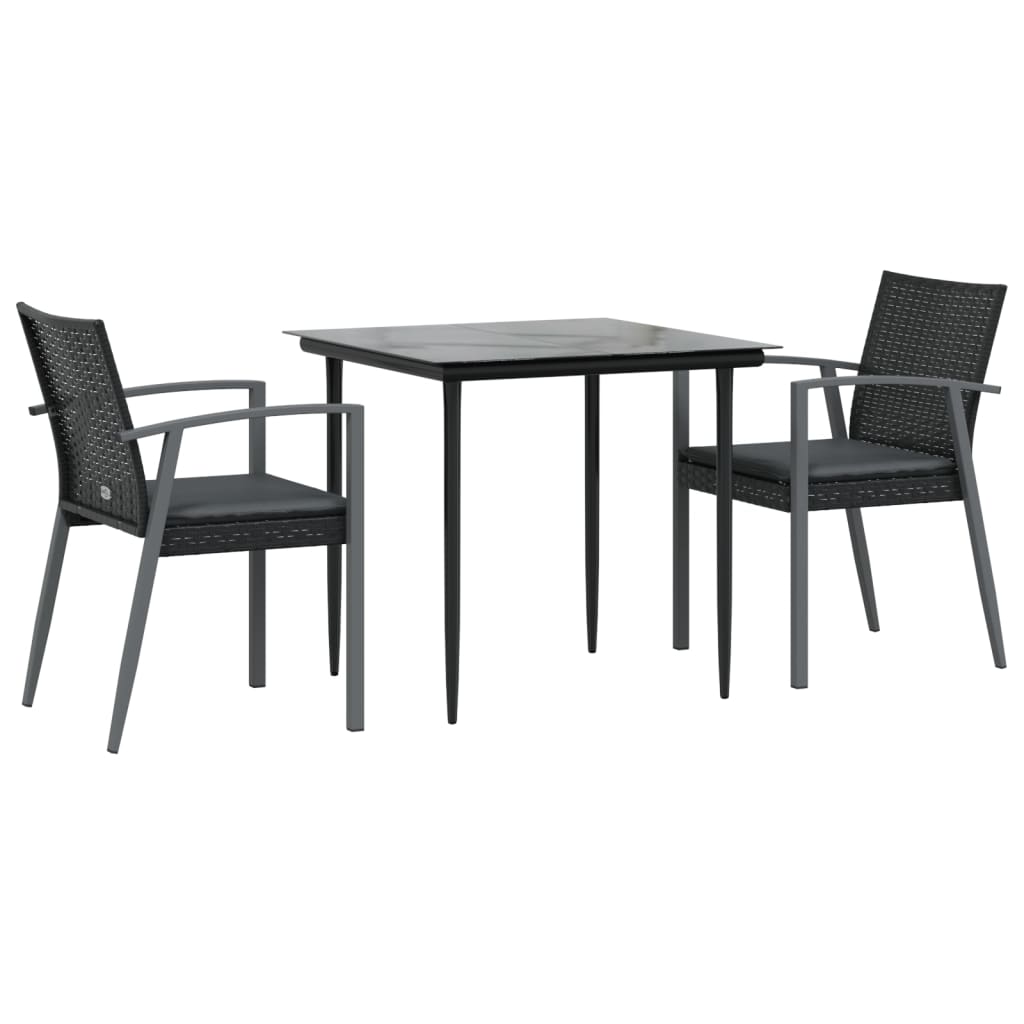 vidaXL 3 Piece Garden Dining Set with Cushions Poly Rattan and Steel