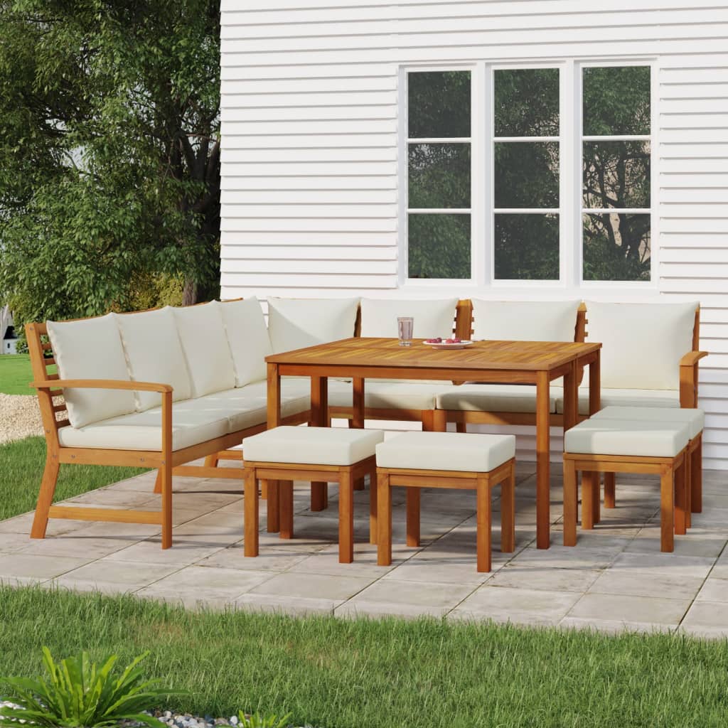 vidaXL 11 Piece Garden Dining Set with Cushions Solid Wood Acacia