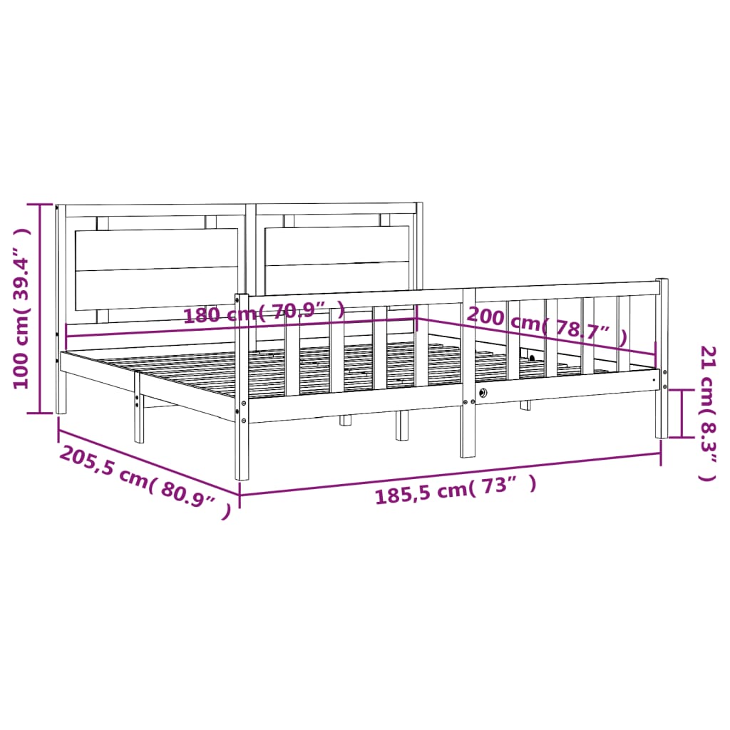 vidaXL Bed Frame without Mattress White Solid Wood Pine