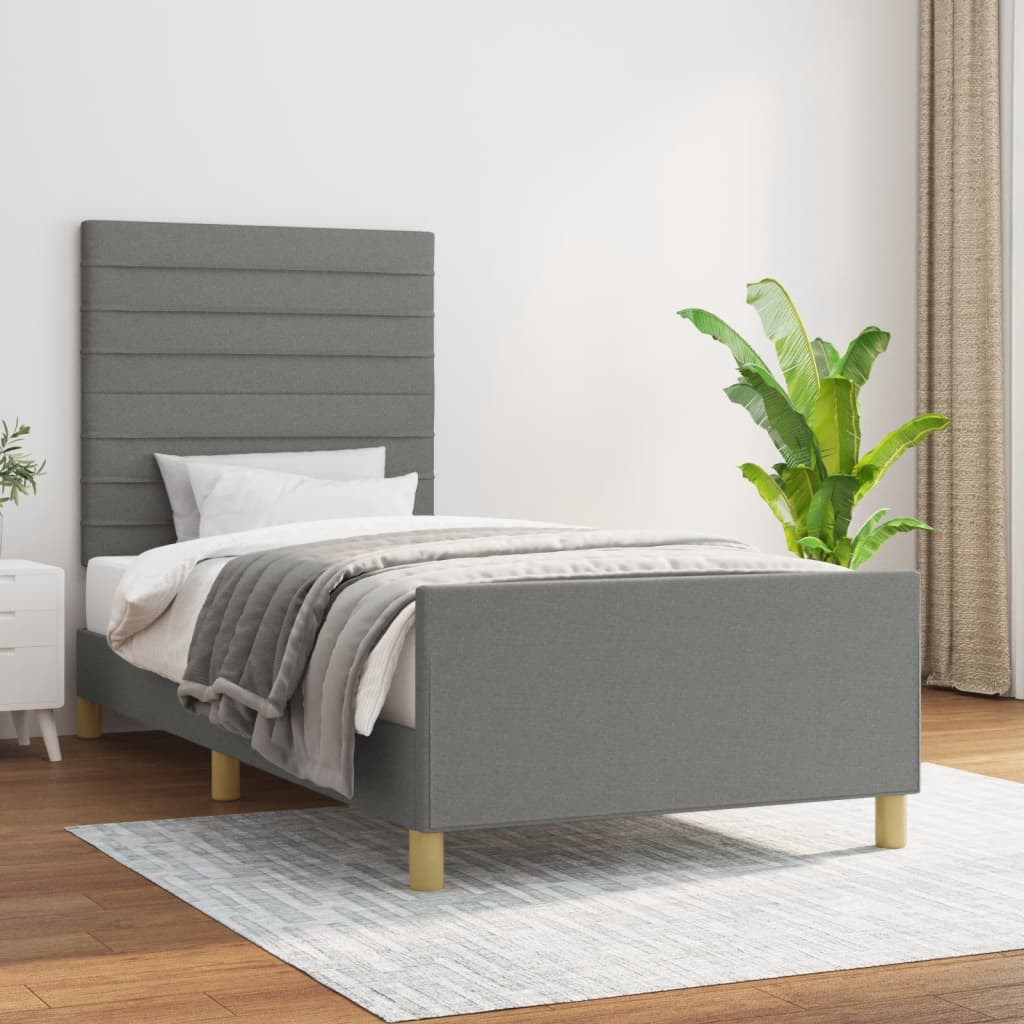 vidaXL Bed Frame without Mattress Dark Grey 107x203 cm King Single Size Fabric