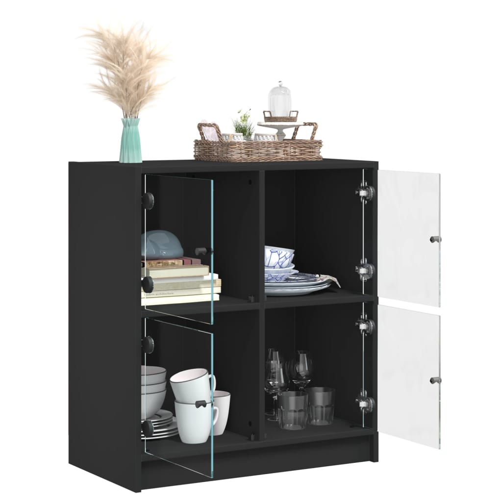 vidaXL Side Cabinet with Glass Doors Black 68x37x75.5 cm