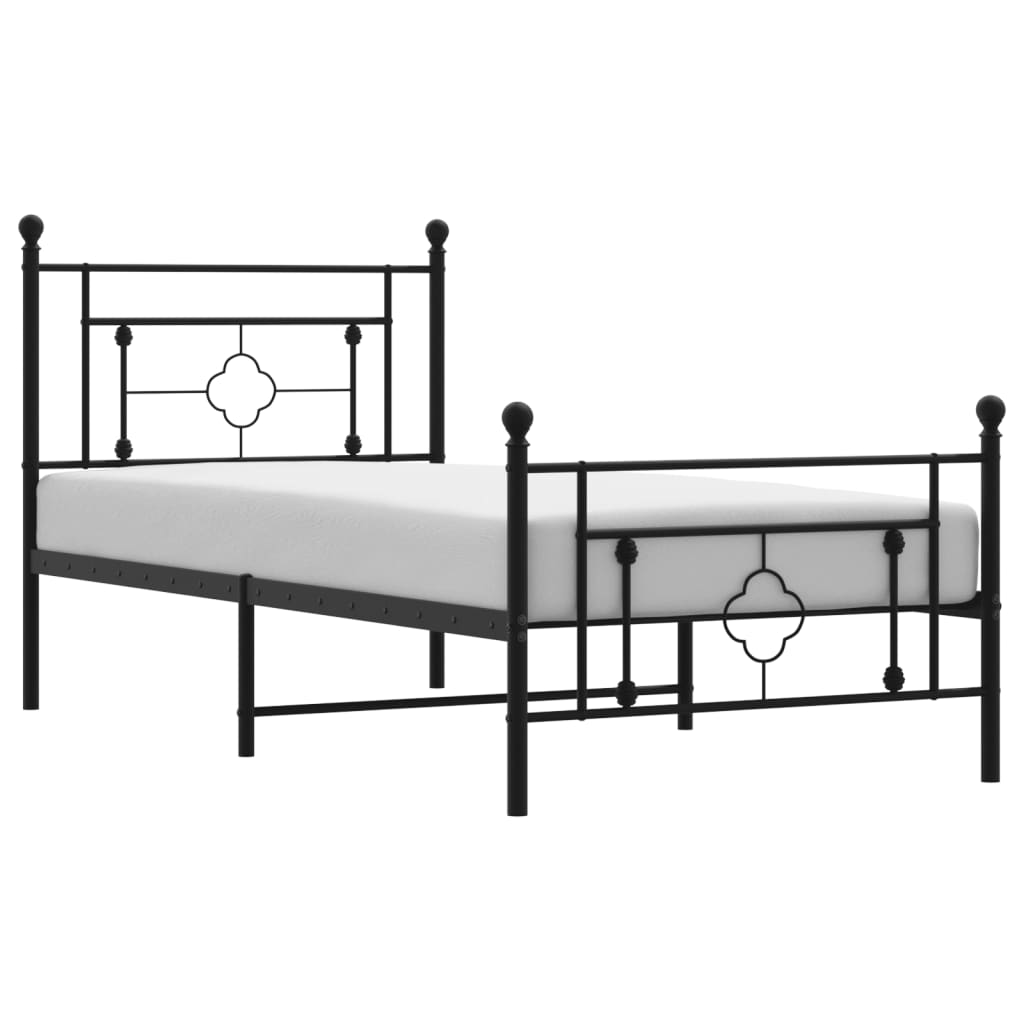 vidaXL Metal Bed Frame without Mattress with Footboard Black 90x190 cm Single