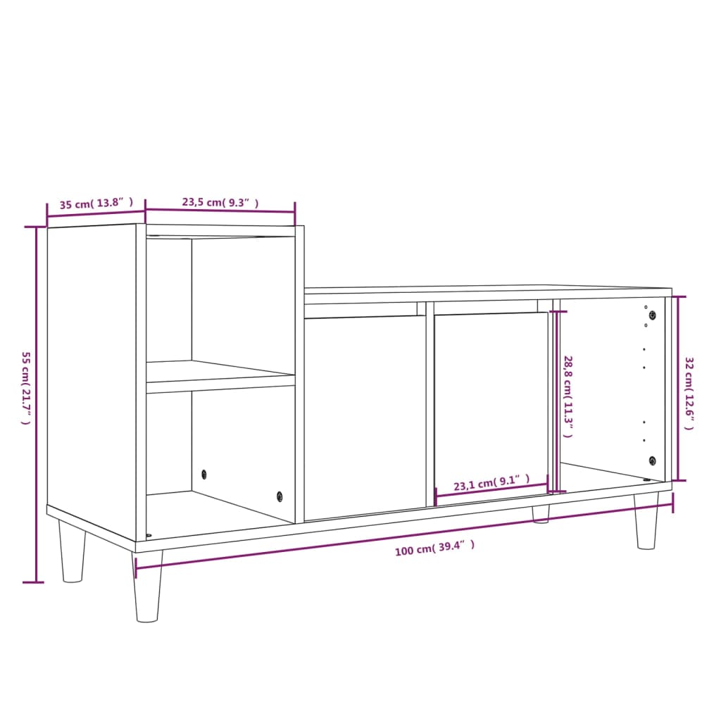 vidaXL TV Cabinet White 100x35x55 cm Engineered Wood