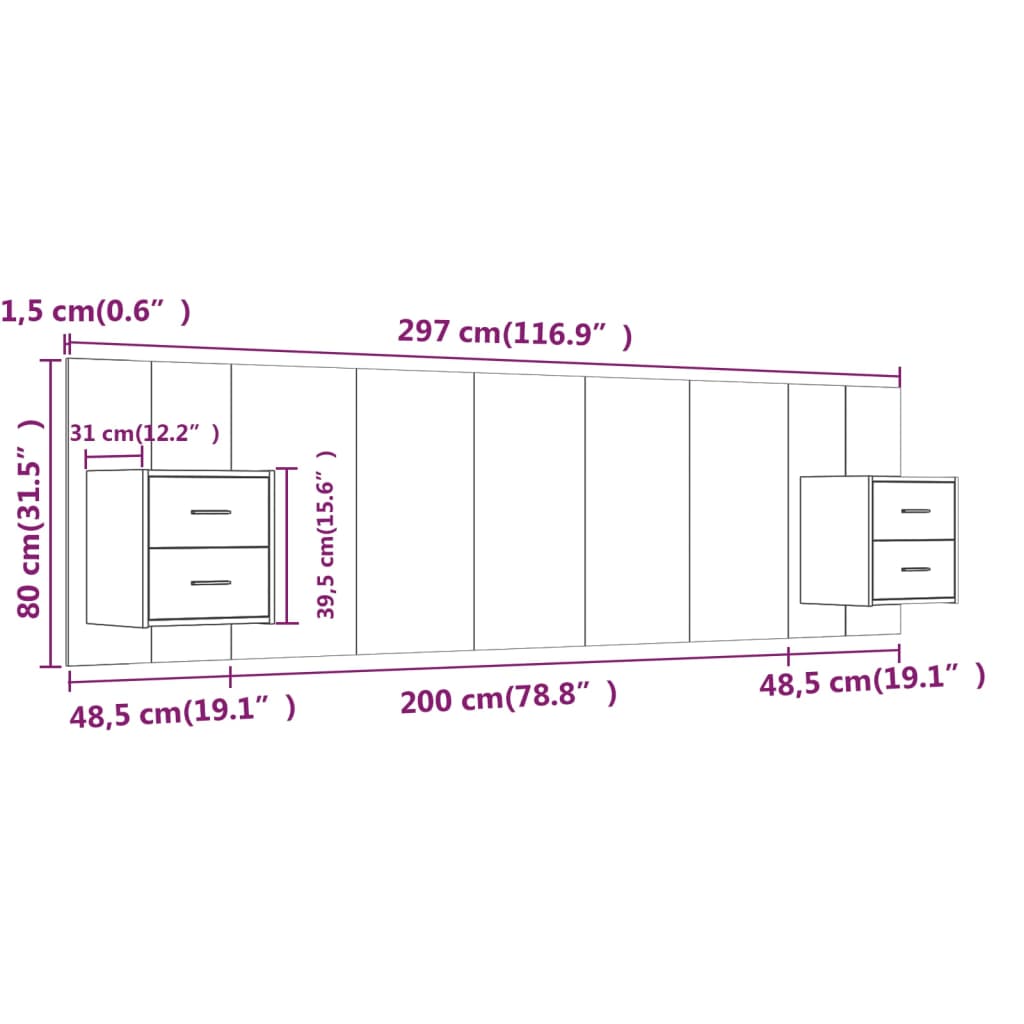 vidaXL Bed Headboard with Cabinets White Engineered Wood