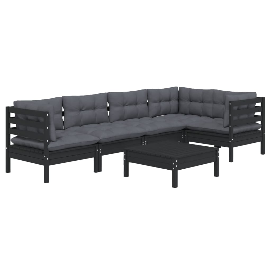 vidaXL 6 Piece Garden Lounge Set with Cushions Black Pinewood