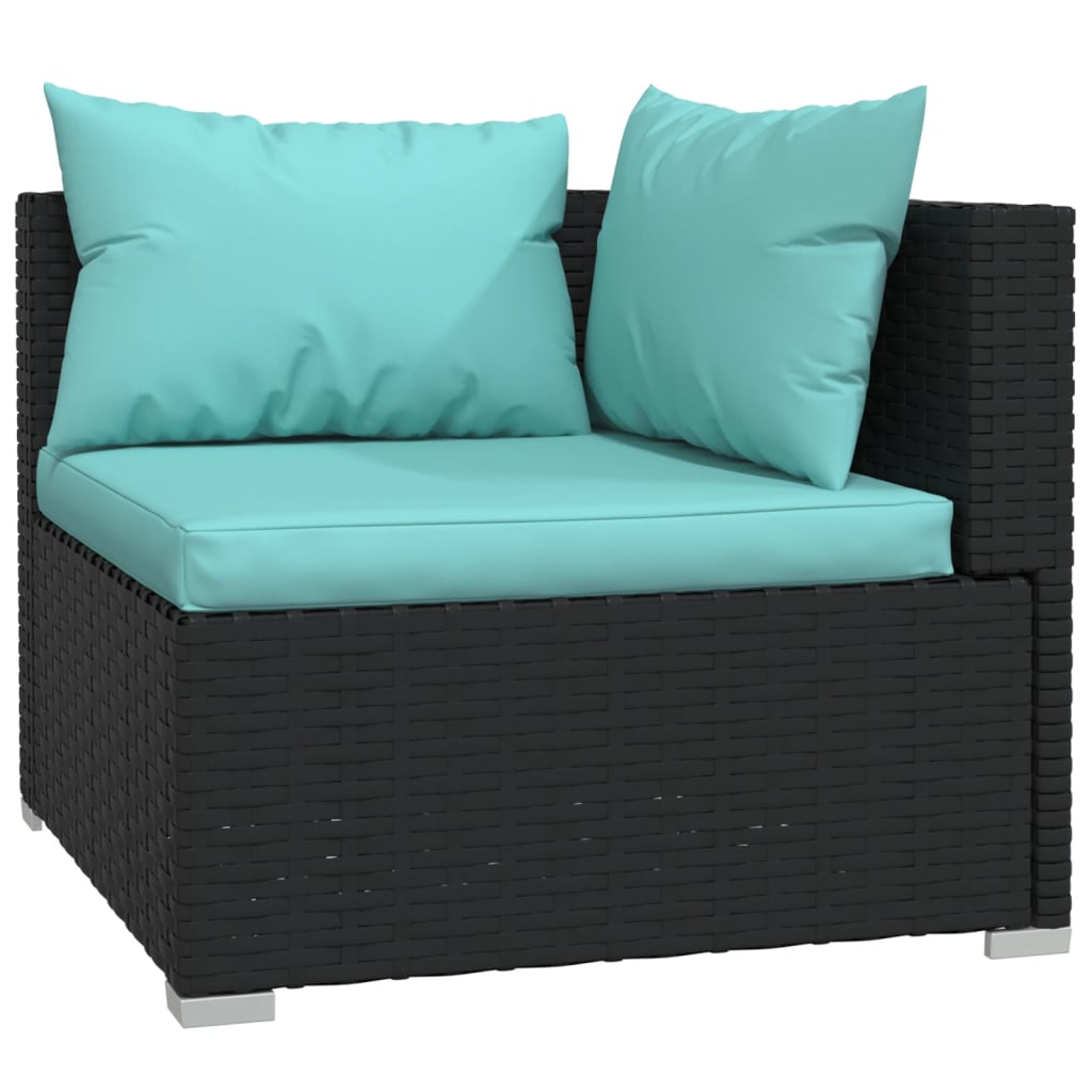 vidaXL 9 Piece Garden Lounge Set with Cushions Black Poly Rattan