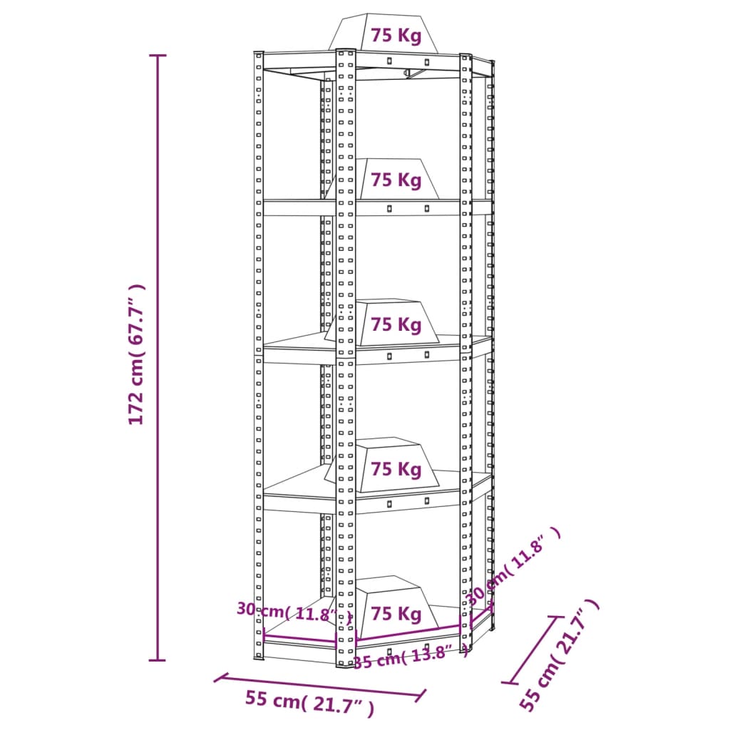 vidaXL 5-Layer Corner Shelf Anthracite Steel&Engineered Wood