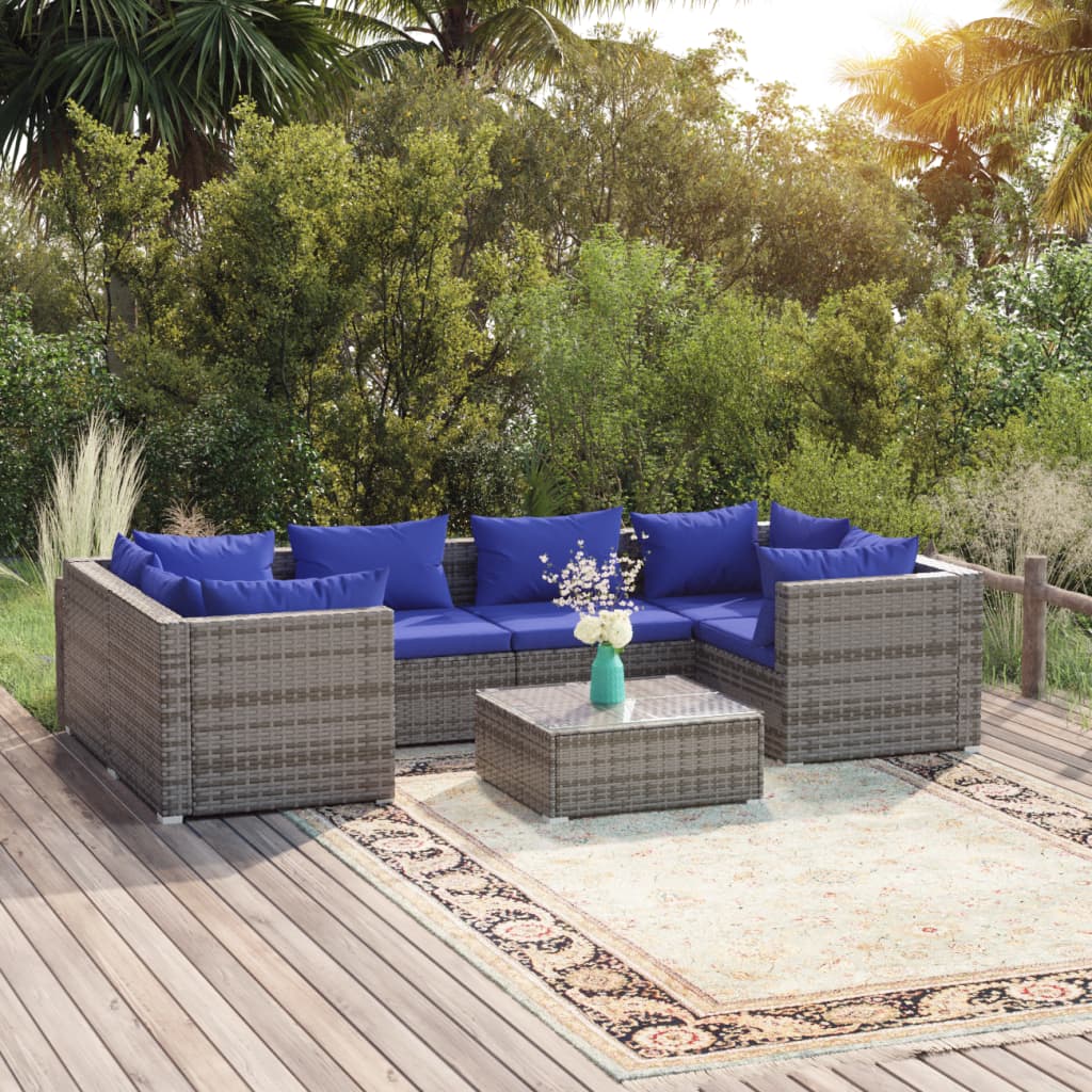 vidaXL 7 Piece Garden Lounge Set with Cushions Poly Rattan Grey