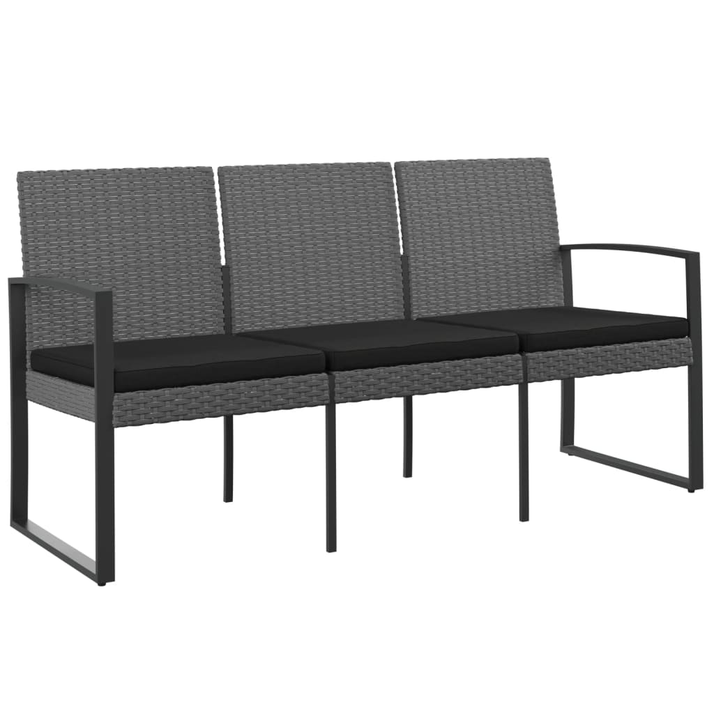 vidaXL 3-Seater Garden Bench with Cushions Dark Grey PP Rattan