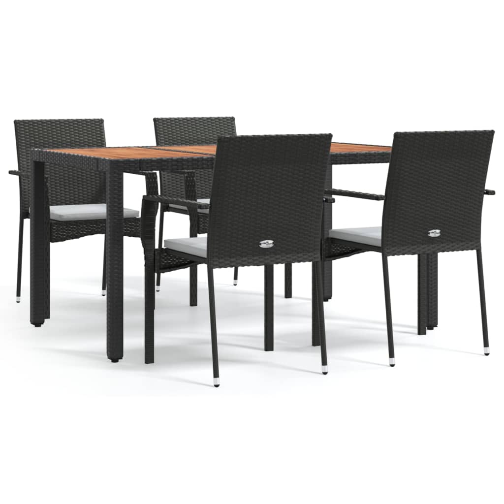 vidaXL 5 Piece Garden Dining Set with Cushions Black Poly Rattan