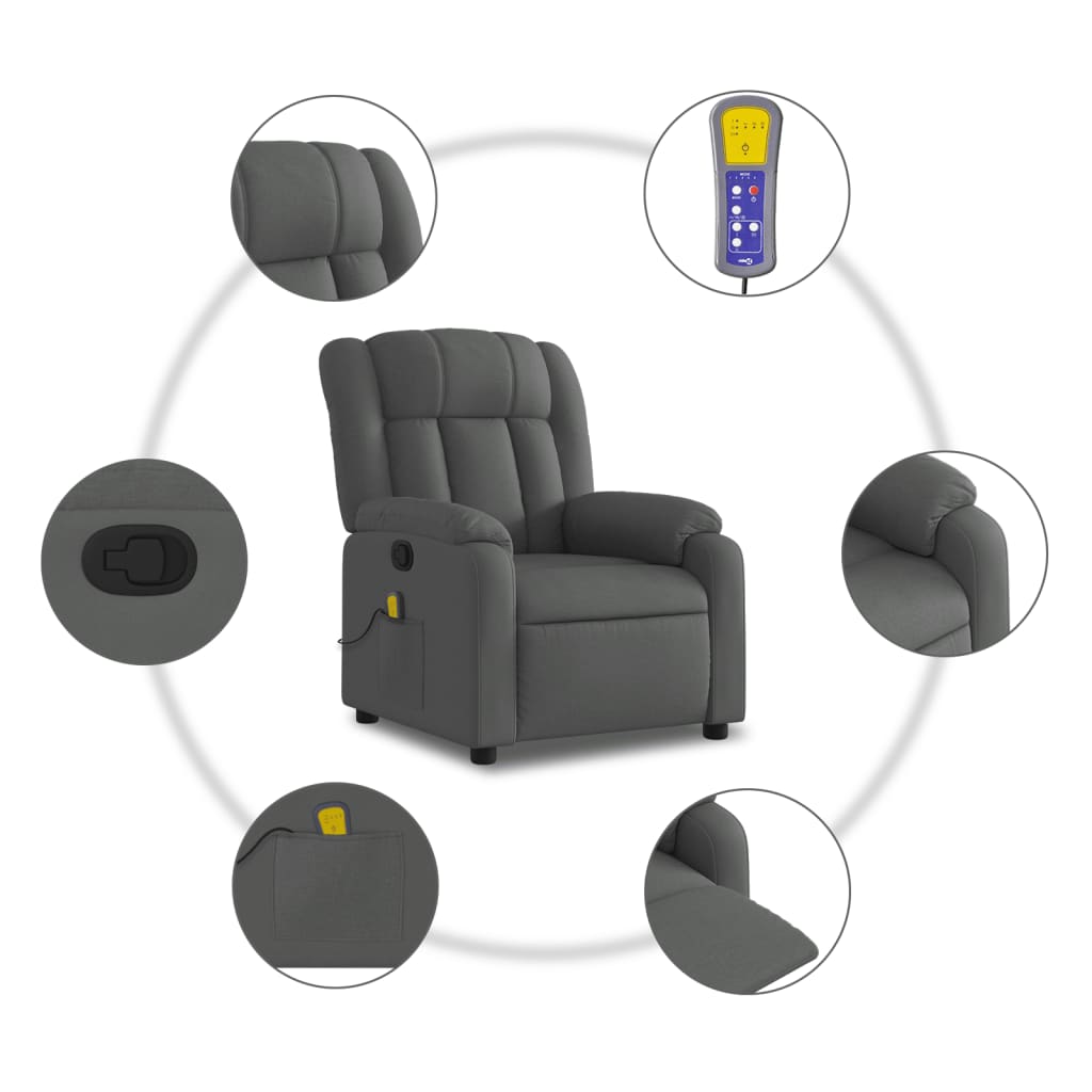 vidaXL Massage Recliner Chair Dark Grey Fabric