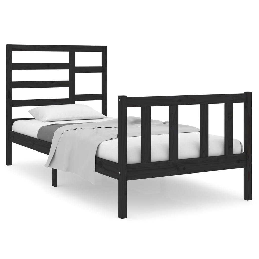 vidaXL Bed Frame without Mattress Black Solid Wood 90x190 cm Single