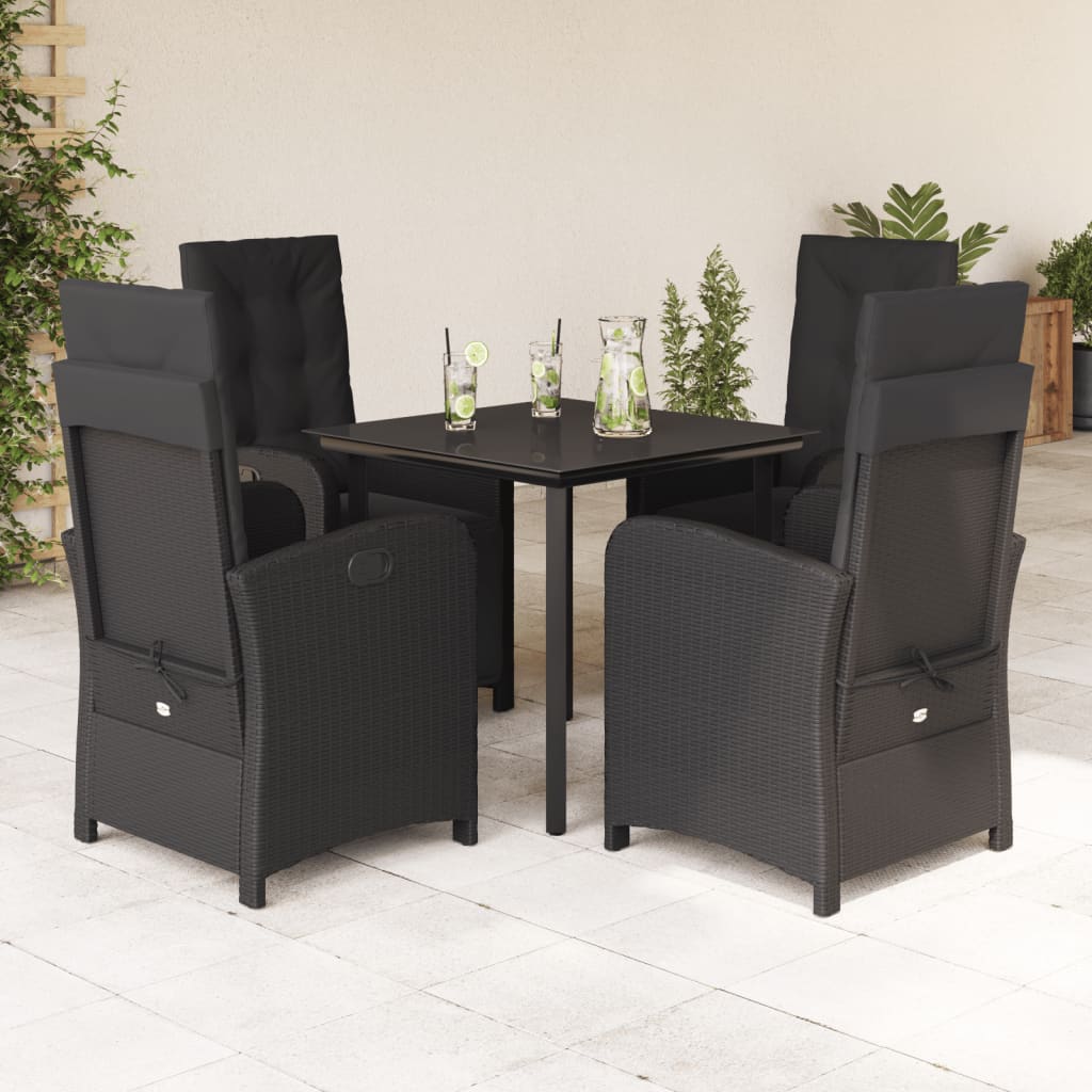 vidaXL 5 Piece Garden Dining Set with Cushions Black Poly Rattan