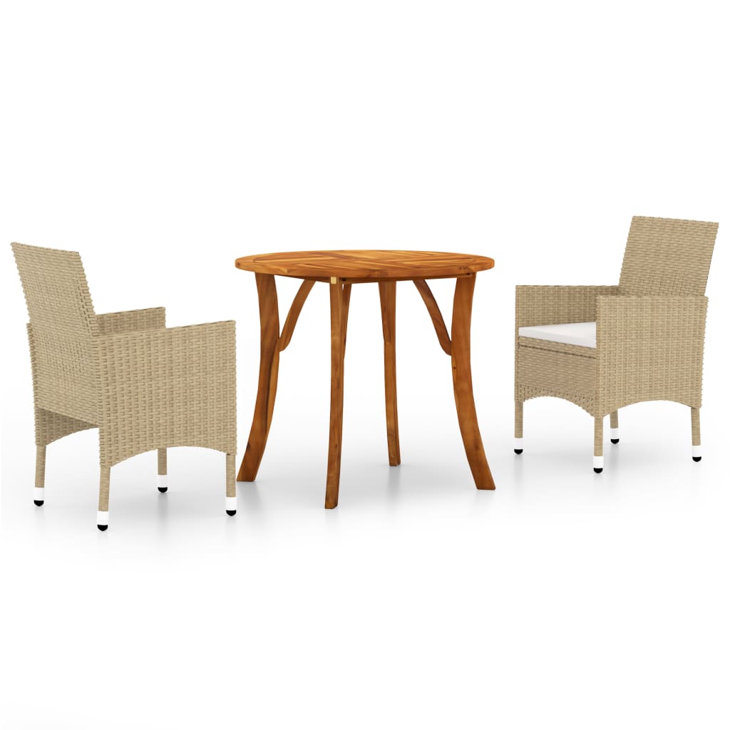 vidaXL 3 Piece Garden Dining Set Beige