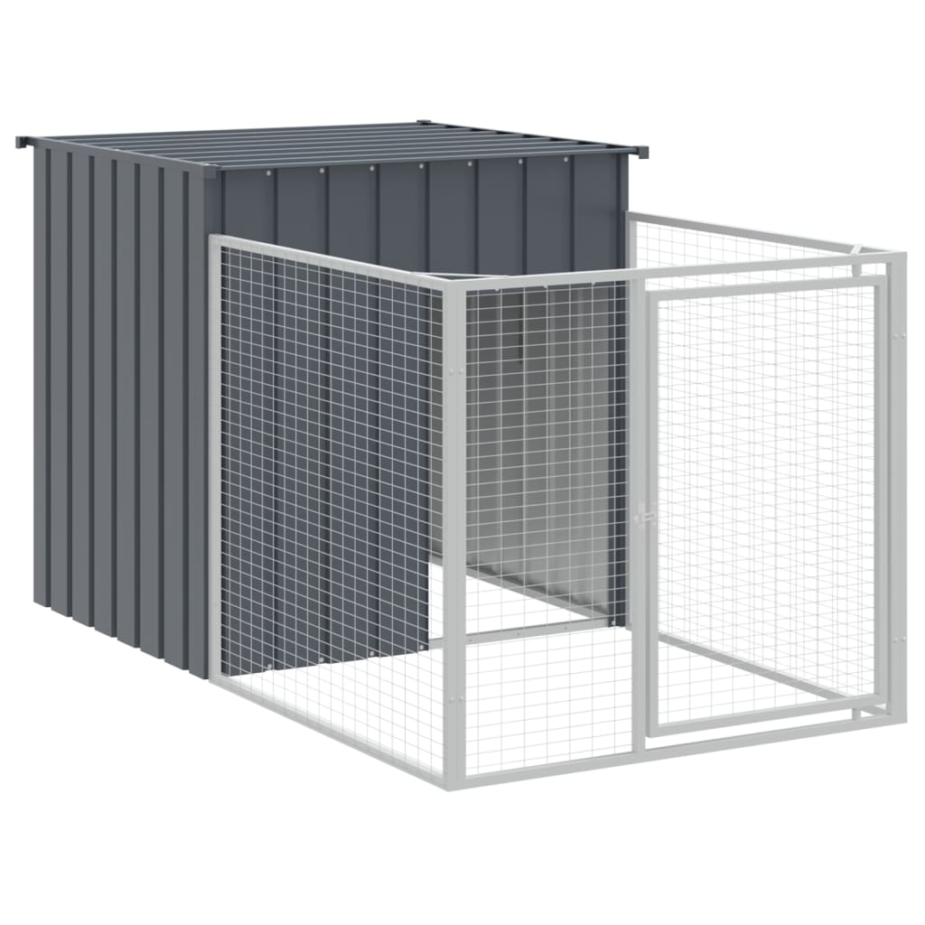 vidaXL Dog House with Run Anthracite 110x609x110 cm Galvanised Steel