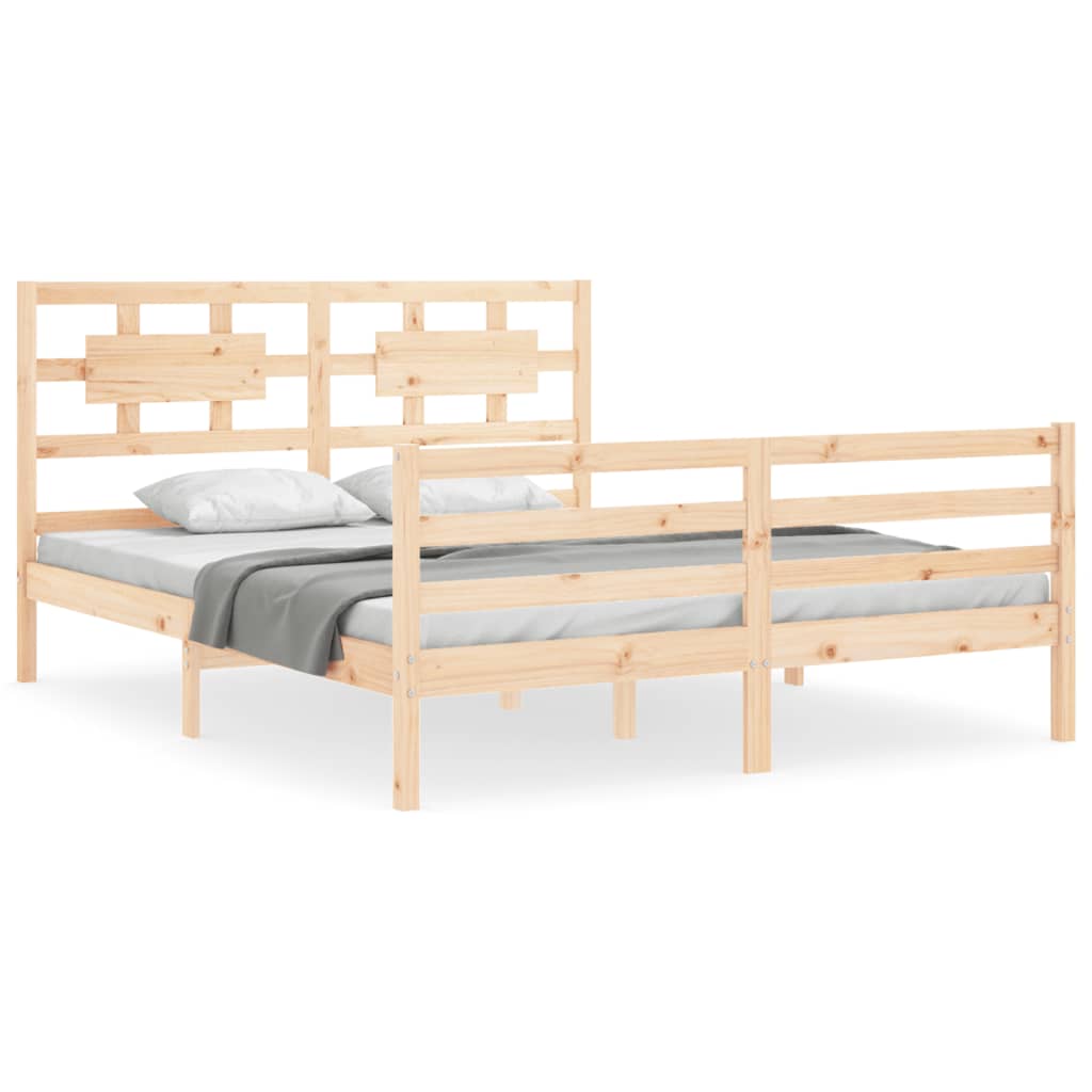 vidaXL Bed Frame with Headboard King Size Solid Wood