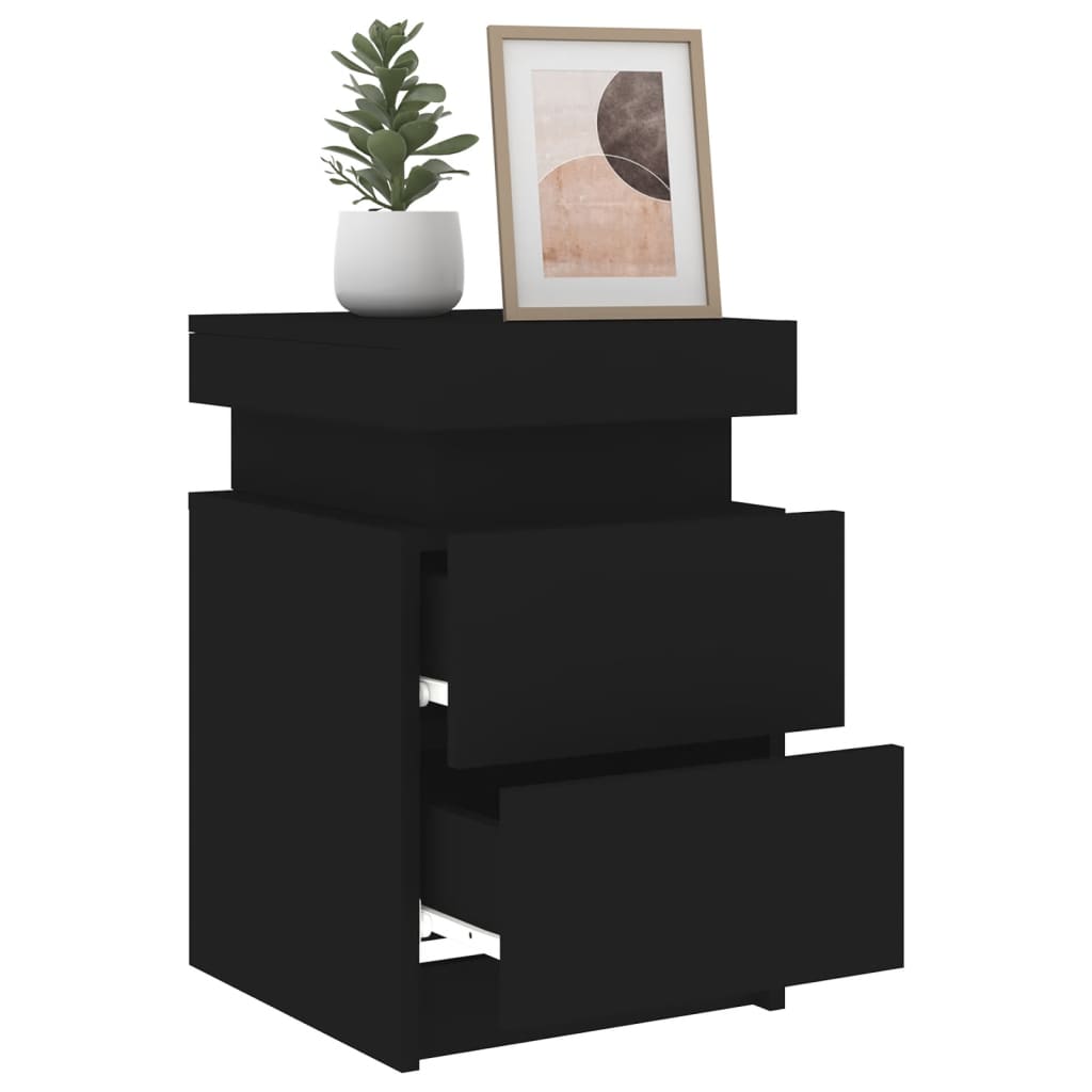 vidaXL Bedside Cabinet with LED Lights Black 35x39x55 cm