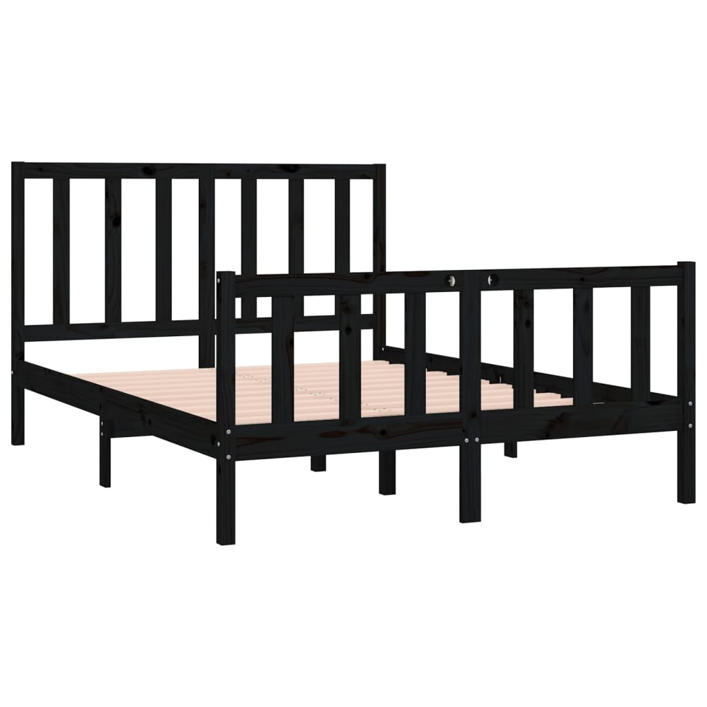 vidaXL Bed Frame without Mattress Black 135x190 cm Double Solid Wood