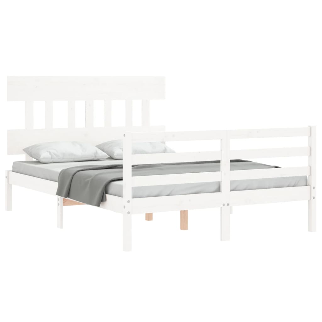 vidaXL Bed Frame without Mattress White Double Solid Wood