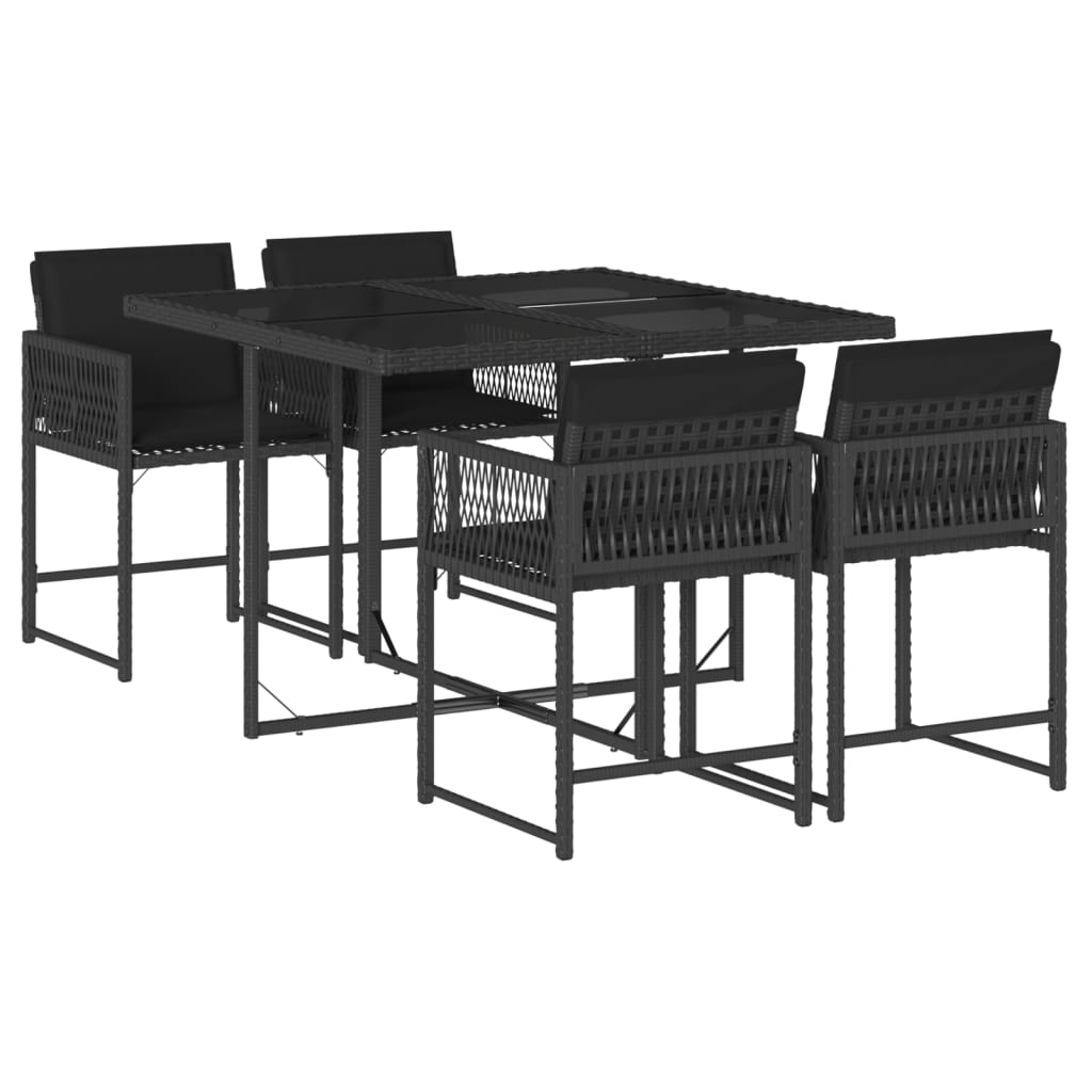 vidaXL 5 Piece Garden Dining Set with Cushions Black Poly Rattan