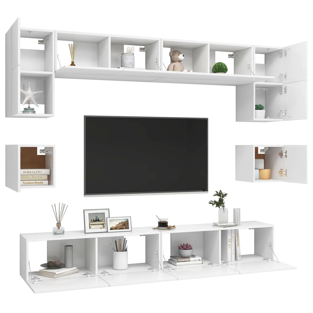 vidaXL 8 Piece TV Cabinet Set White Engineered Wood