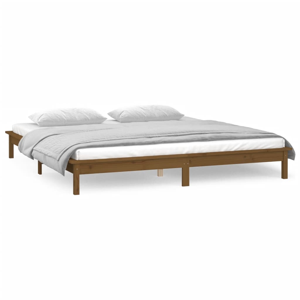 vidaXL LED Bed Frame without Mattress Honey Brown 150x200 cm King Size Solid Wood