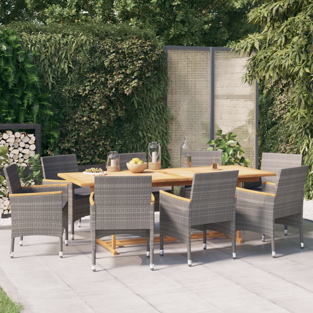 vidaXL 9 Piece Garden Dining Set with Cushions Grey