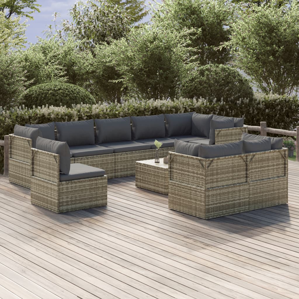 vidaXL 10 Piece Garden Lounge Set with Cushions Grey Poly Rattan