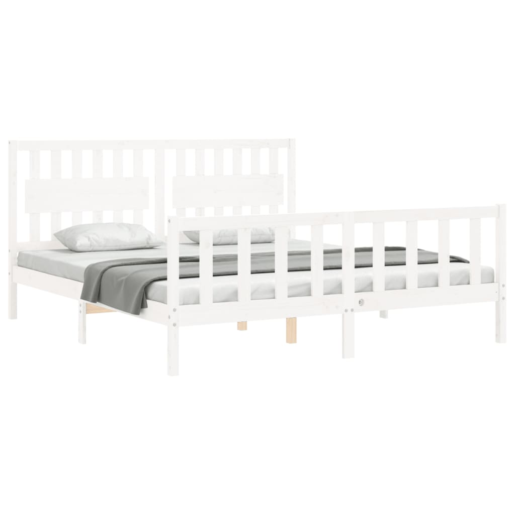 vidaXL Bed Frame with Headboard White Super King Size Solid Wood