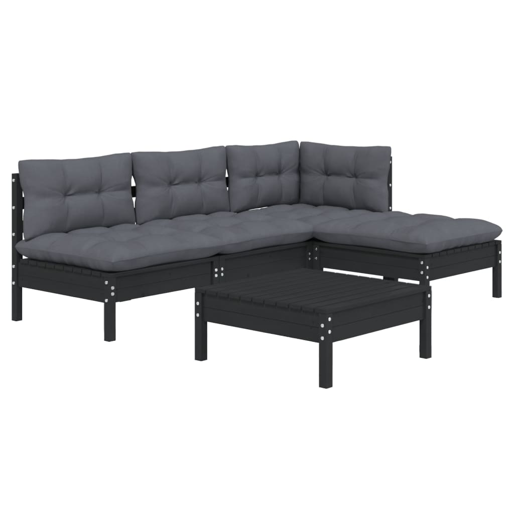 vidaXL 5 Piece Garden Lounge Set with Cushions Black Pinewood