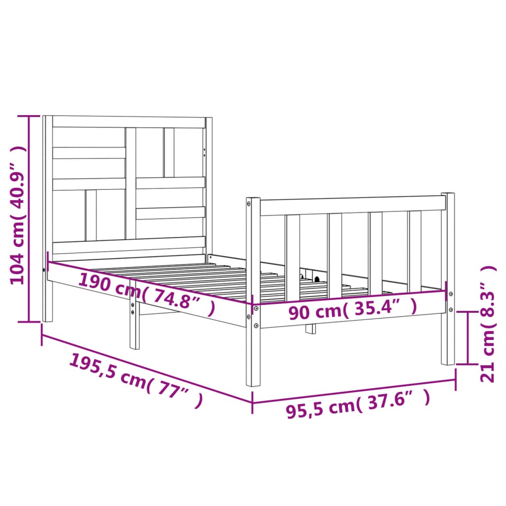 vidaXL Bed Frame without Mattress Black Single Solid Wood Pine