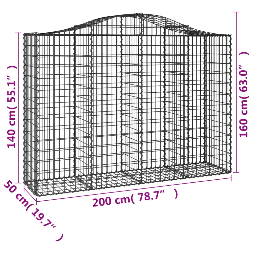 vidaXL Arched Gabion Baskets 7 pcs 200x50x140/160 cm Galvanised Iron