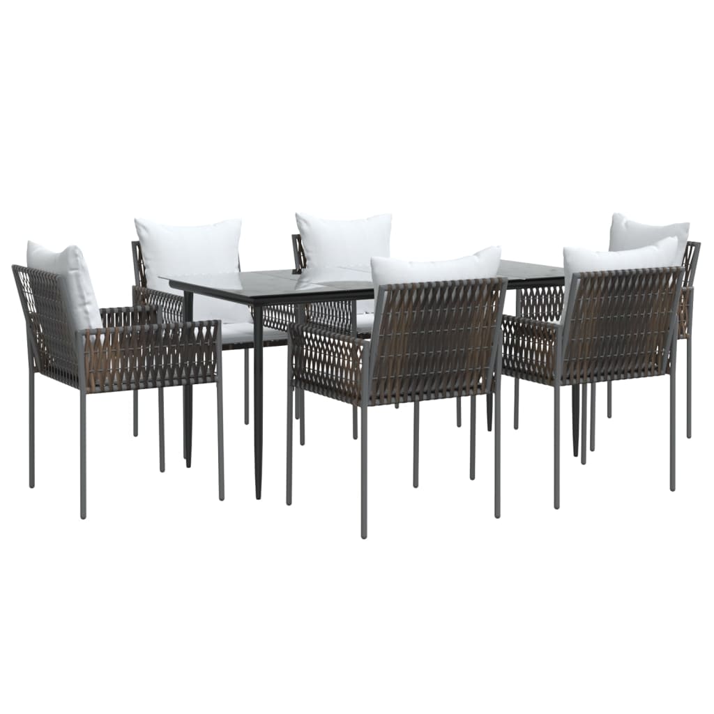 vidaXL 7 Piece Garden Dining Set with Cushions Poly Rattan and Steel