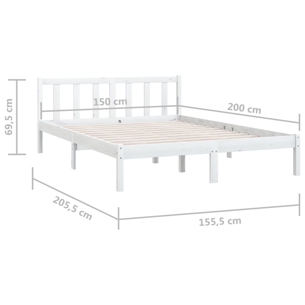 vidaXL Bed Frame without Mattress White Solid Wood Pine King Size