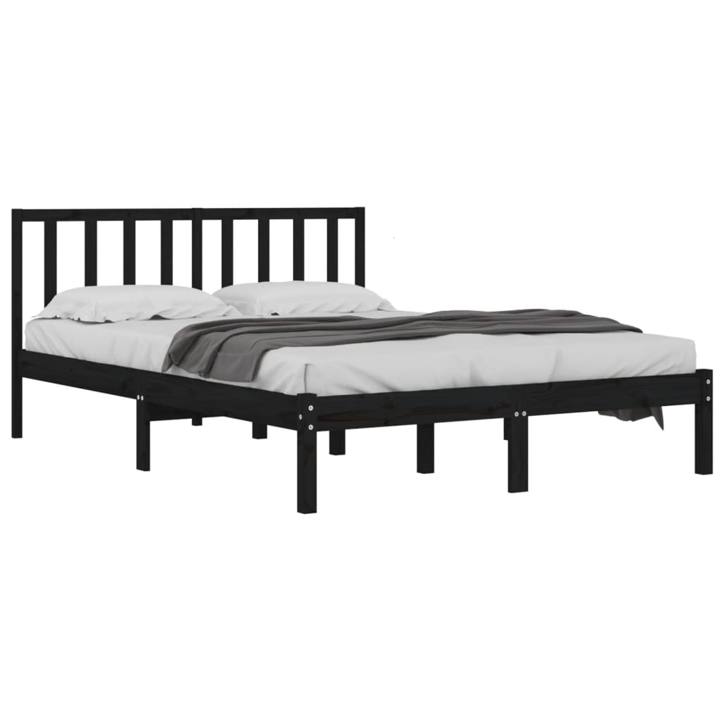 vidaXL Bed Frame without Mattress Black Solid Wood Pine 180x200 cm Super King