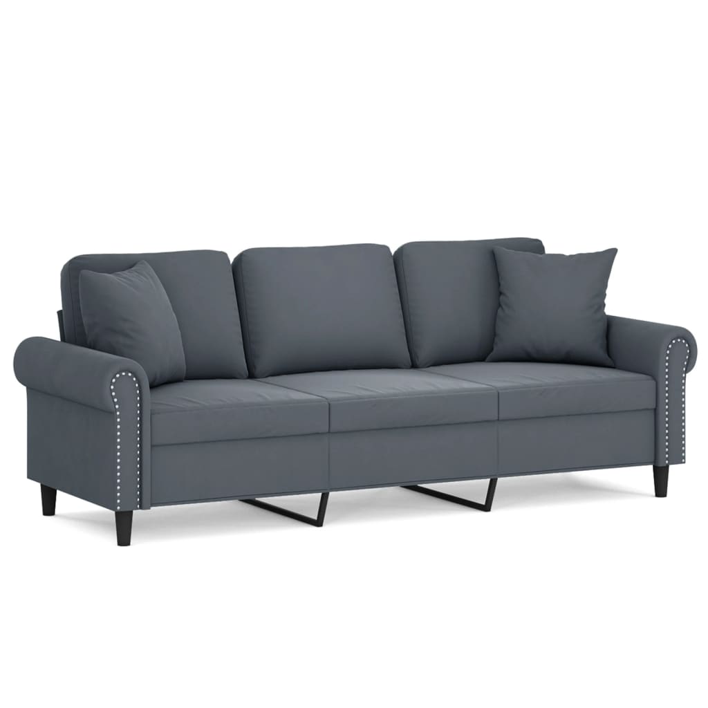 vidaXL 3-Seater Sofa with Throw Pillows Dark Grey 180 cm Velvet