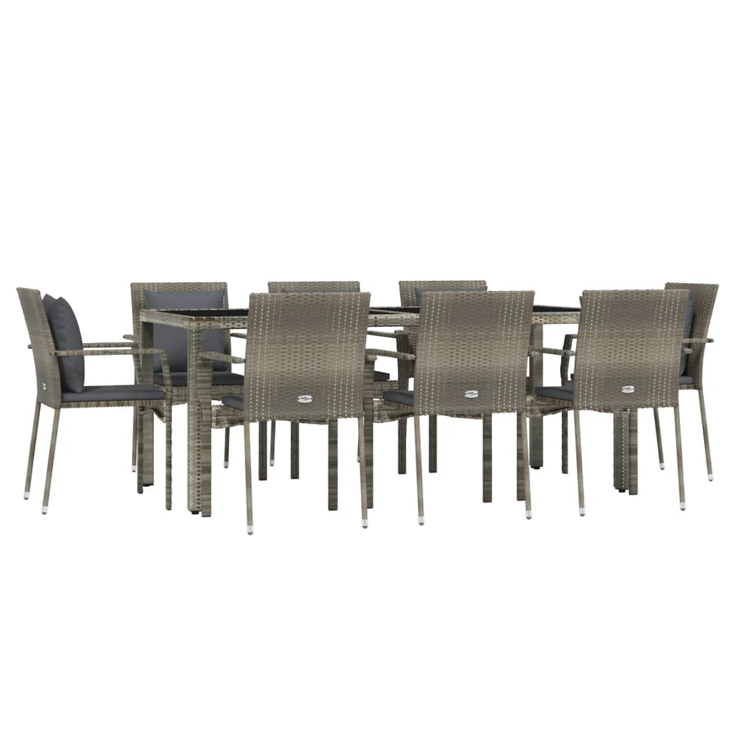 vidaXL 9 Piece Garden Dining Set with Cushions Grey Poly Rattan