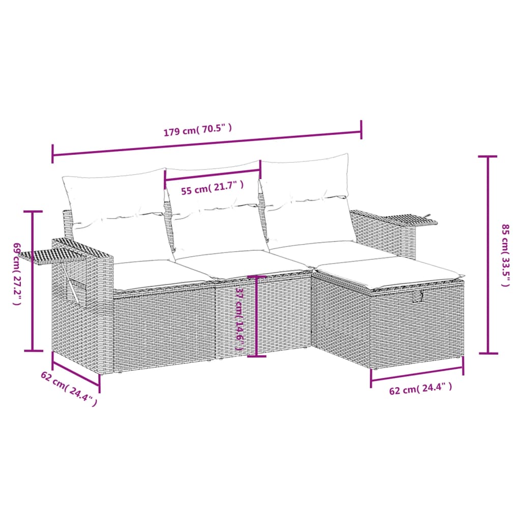 vidaXL 4 Piece Garden Sofa Set with Cushions Black Poly Rattan