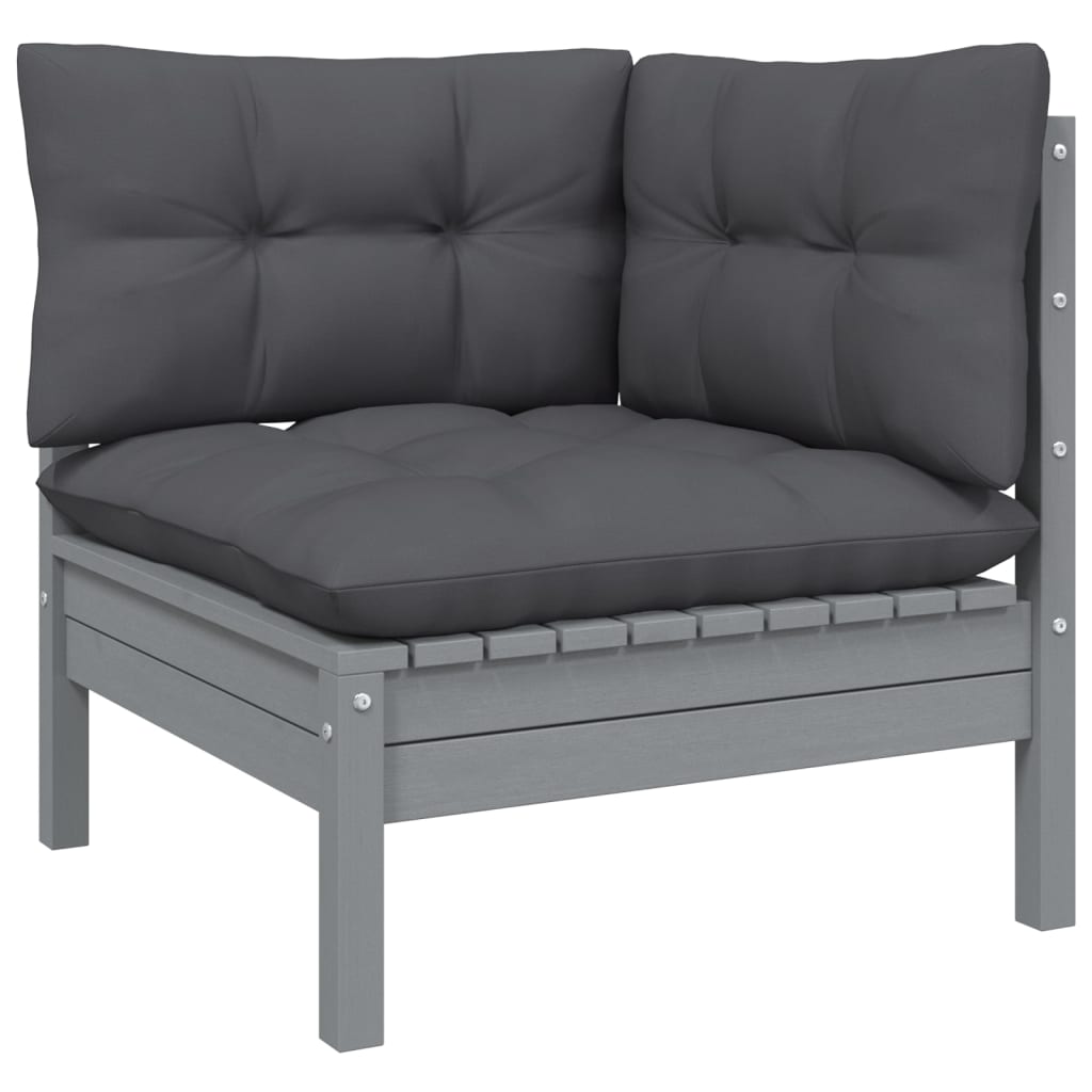 vidaXL 7 Piece Garden Lounge Set with Cushions Grey Pinewood