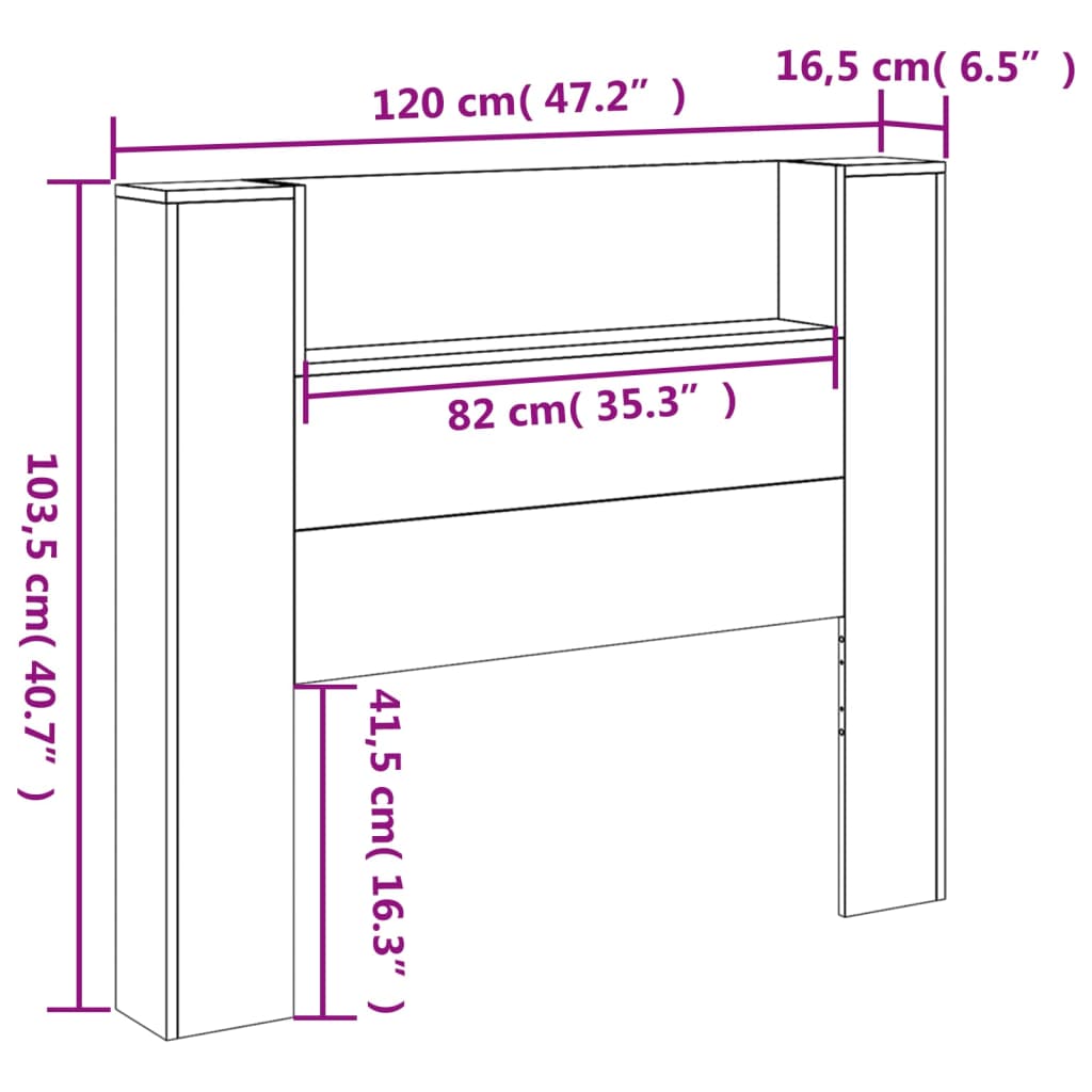 vidaXL Headboard Cabinet with LED Black 120x16.5x103.5 cm