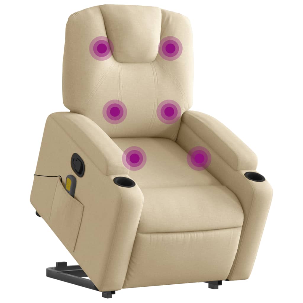 vidaXL Stand up Massage Recliner Chair Cream Fabric