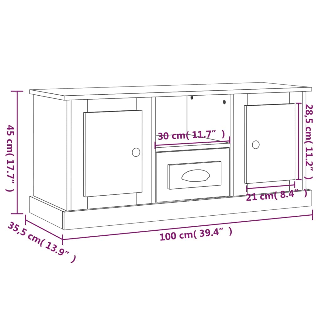 vidaXL TV Cabinet Grey Sonoma 100x35.5x45 cm Engineered Wood