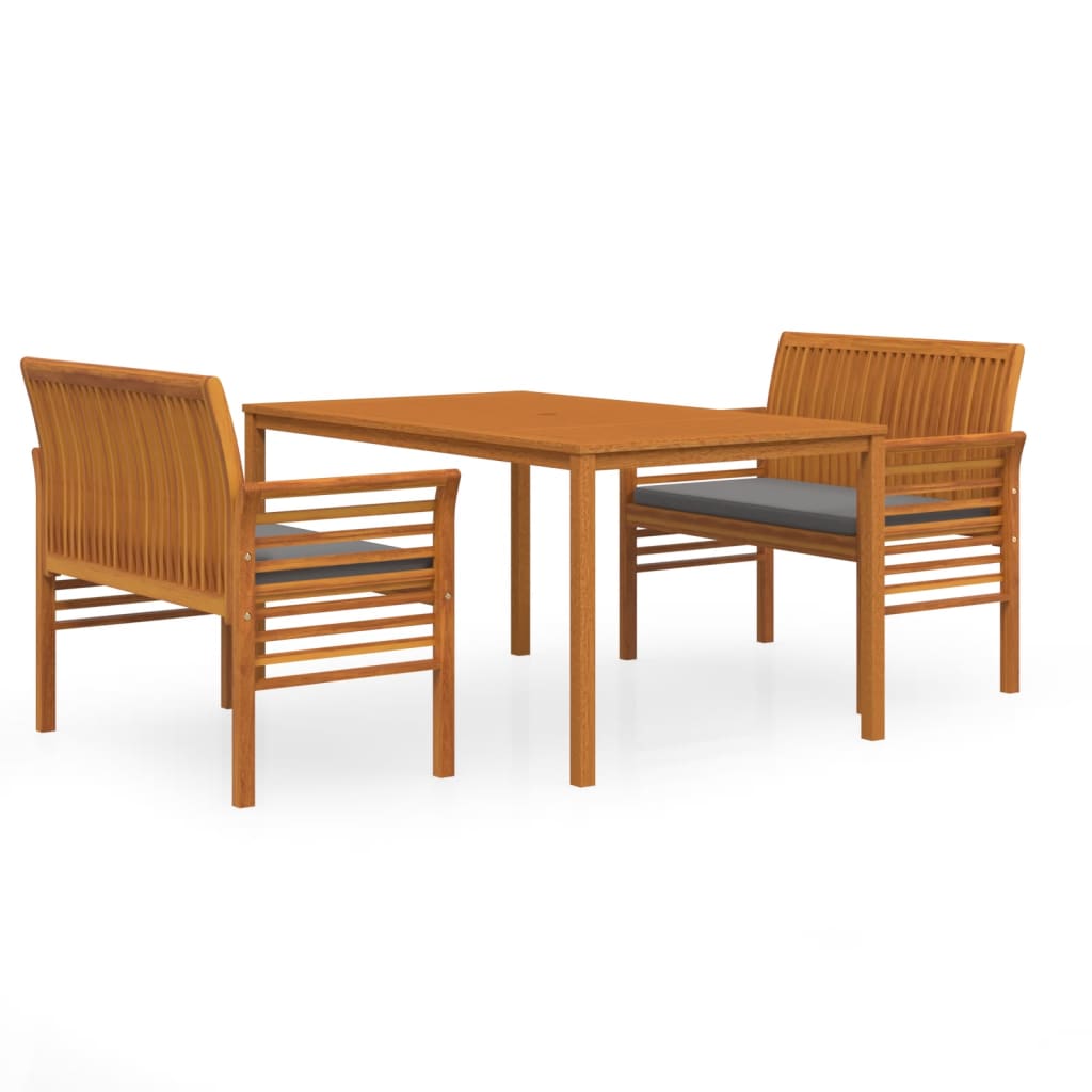 vidaXL 3 Piece Outdoor Dining Set with Cushions Solid Wood Acacia