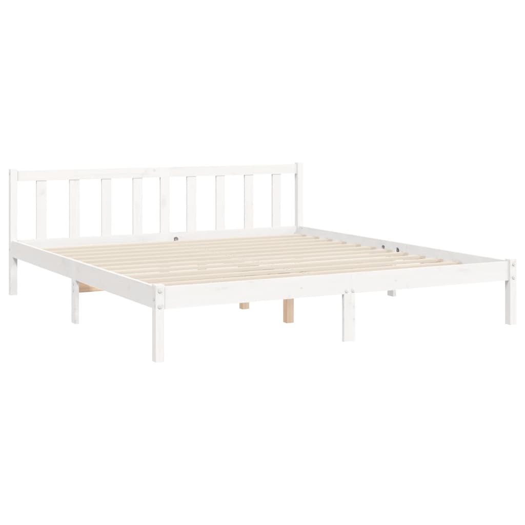 vidaXL Bed Frame with Headboard White Super King Size Solid Wood