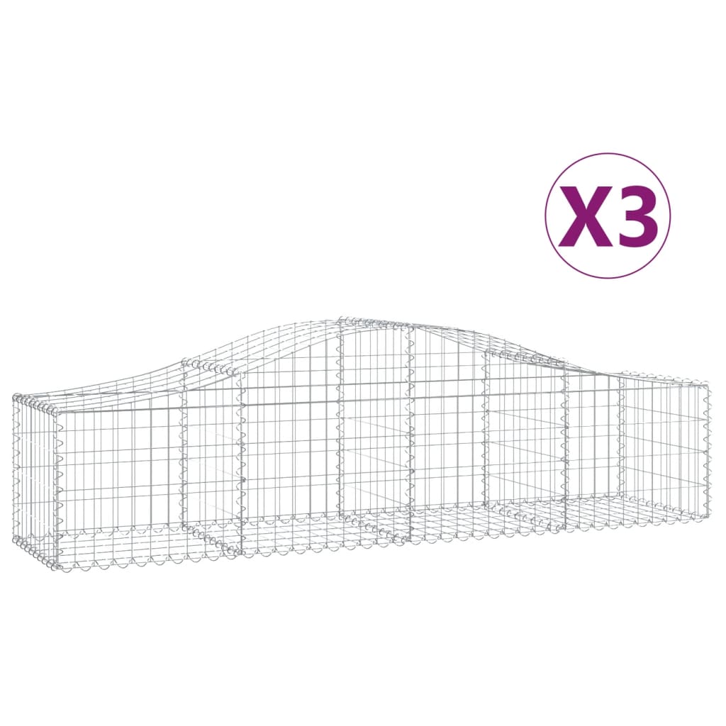 vidaXL Arched Gabion Baskets 3 pcs 200x50x40/60 cm Galvanised Iron