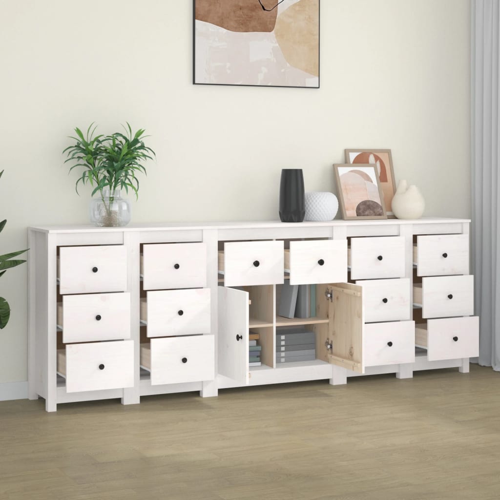 vidaXL Sideboard White 230x35x80 cm Solid Wood Pine