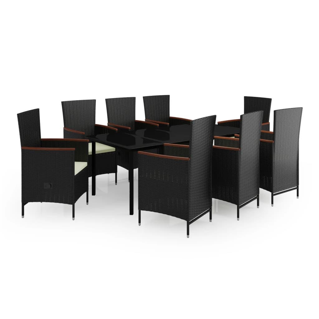 vidaXL 9 Piece Garden Dining Set with Cushions Black