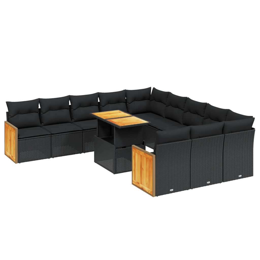 vidaXL 11 Piece Garden Sofa Set with Cushions Black Poly Rattan