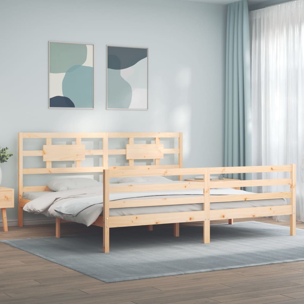 vidaXL Bed Frame with Headboard Super King Size Solid Wood