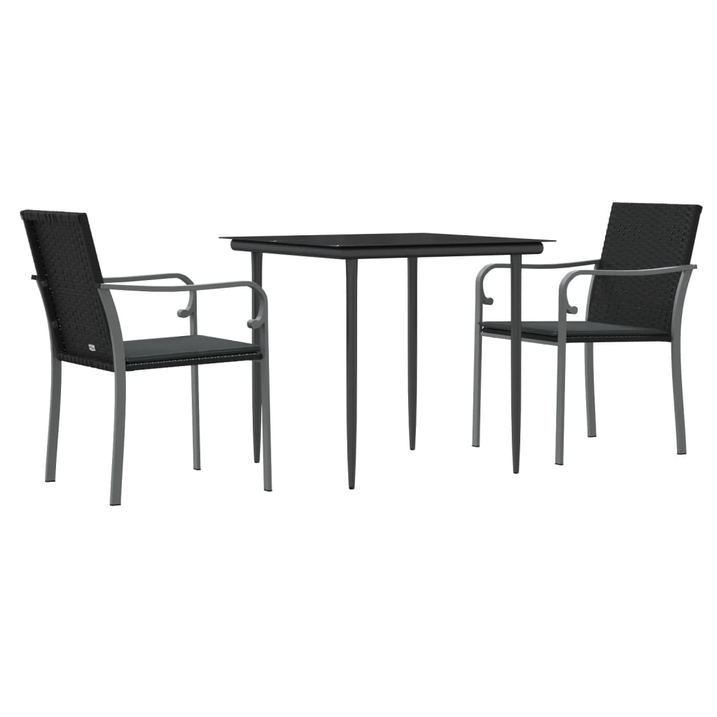 vidaXL 3 Piece Garden Dining Set with Cushions Poly Rattan and Steel